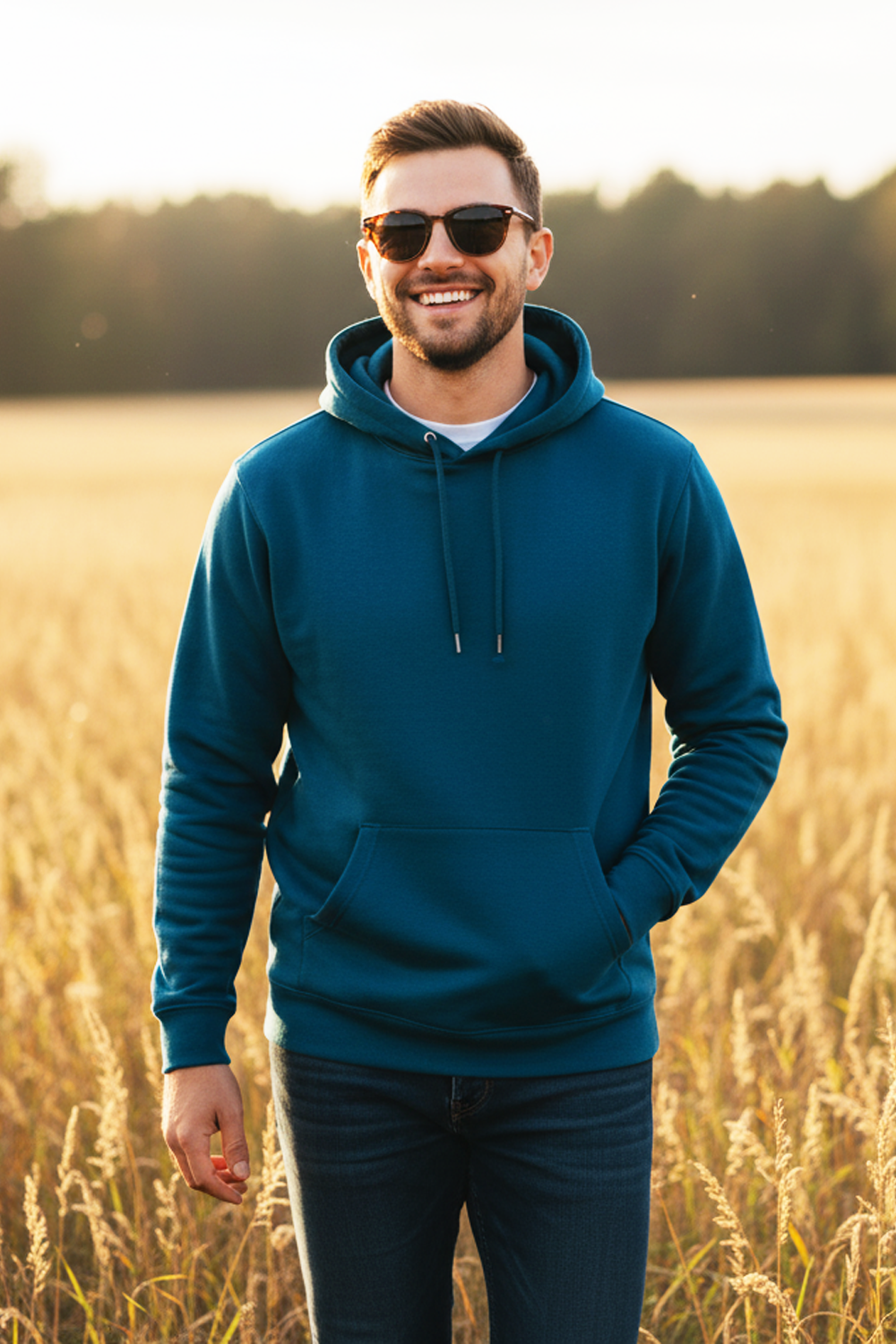 Teal Plain Cotton Hoodie For Unisex - 350GSM Anti-Fade Fabric