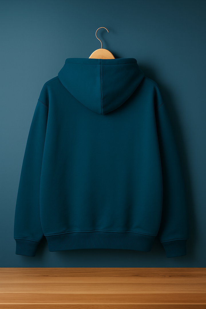 Teal Plain Cotton Hoodie For Unisex - 350GSM Anti-Fade Fabric